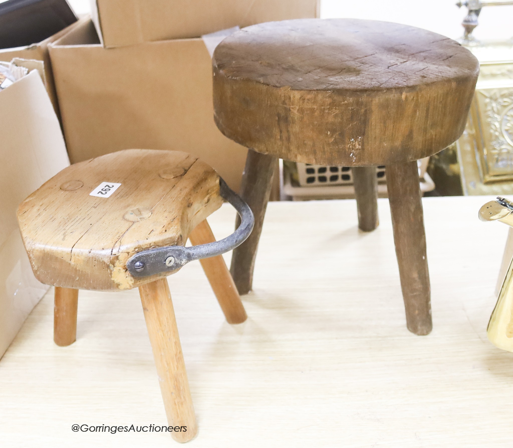 Two primitive stools, tallest 32cm